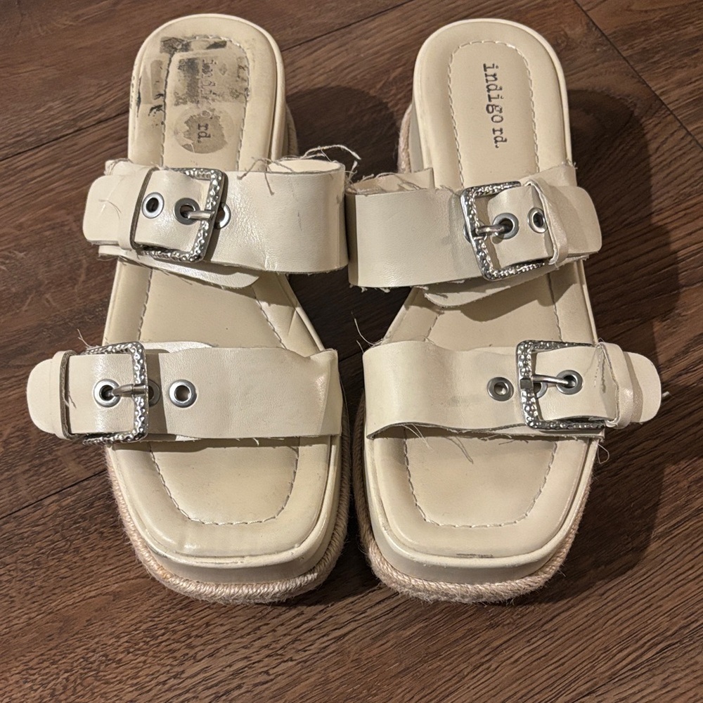 Indigo Cream Women's Sandals with Buckle Detail